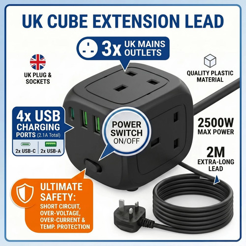 Cube extension lead with usb - extension, 4